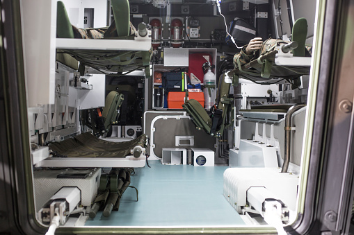 Interior of the medical helicopter, indoors