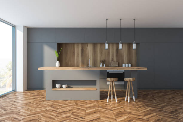 istock Wooden floor kitchen interior with bar 1188382678