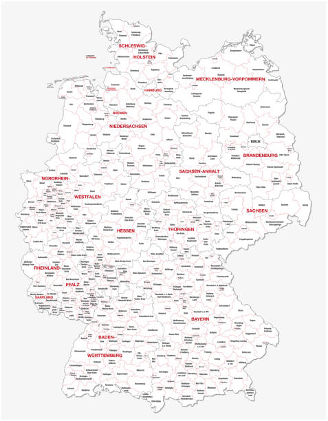 administrative und politische karte deutschlands neu überarbeitet 2019 in schwarz-weiß - hessen deutschland stock-grafiken, -clipart, -cartoons und -symbole