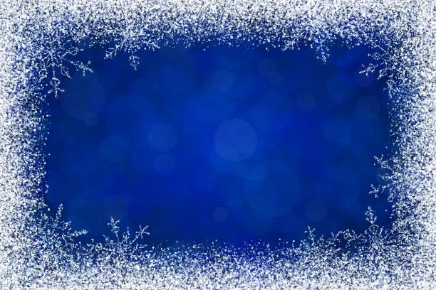Vector illustration of Vector Christmas - Winter snow frame on blue bokeh background