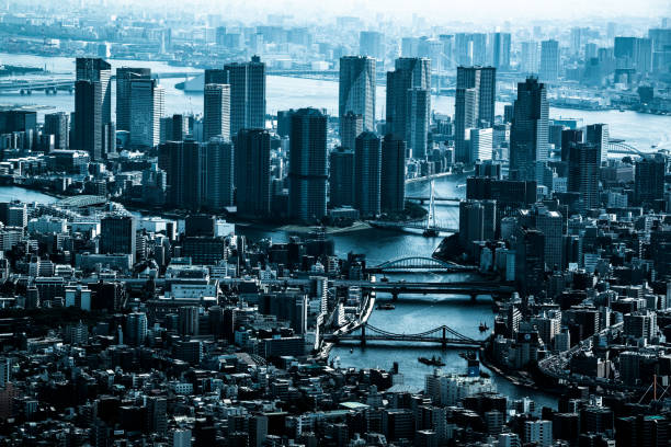 Tokyo aerial panorama across skyscraper cityscape