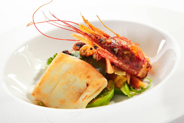 istock Exquisite Serving Warm Salad with Seafood and Avocado 1188385596