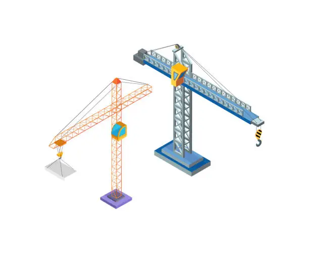 Vector illustration of Crane Industrial Machine, Steel Tower Hook Icons