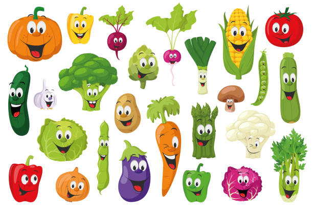 gemüse-charaktere-kollektion: set von 26 verschiedenen gemüse im cartoon-stil vektor-illustration - artichoke isolated vegetable food stock-grafiken, -clipart, -cartoons und -symbole