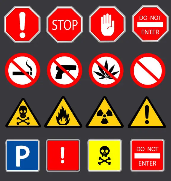 Vector illustration of Road signs and Triangular Warning Hazard Signs