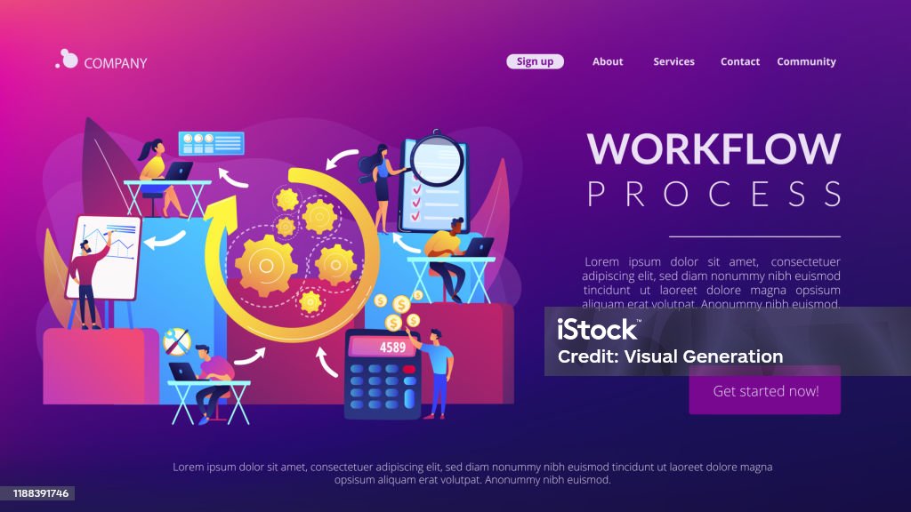 Workflow Front Page Workflow Processes Concept Landing Page Stock Illustration - Download ...