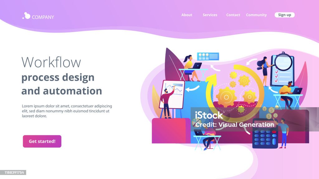 Workflow Front Page Workflow Processes Concept Landing Page Stock Illustration - Download ...