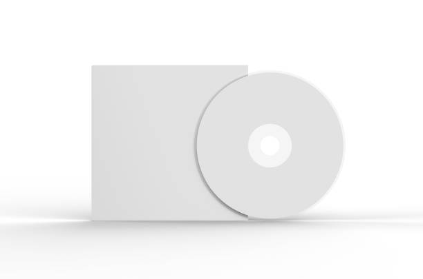 カバー付きの空白の白いコンパクトディスク、孤立した白い背景にテンプレートをモックアップ、3dイラスト - box white blank computer software ストックフォトと画像