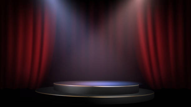 Empty scene Empty scene with a red curtain and spotlights. Concert, show, performance stage performance space illustrations stock illustrations