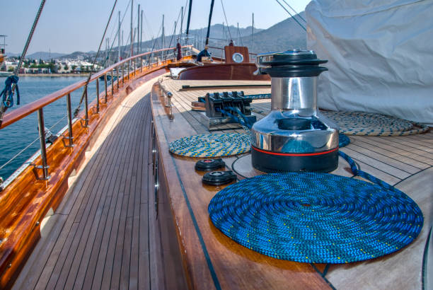 istock Winch with rope on luxury wooden sailing boat 1188395175