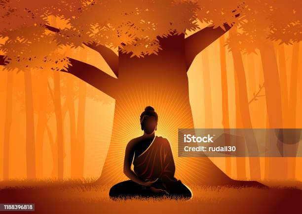 Siddhartha Gautama Enlightened Under Bodhi Tree Stock Illustration - Download Image Now - Buddha, Day, Monk - Religious Occupation