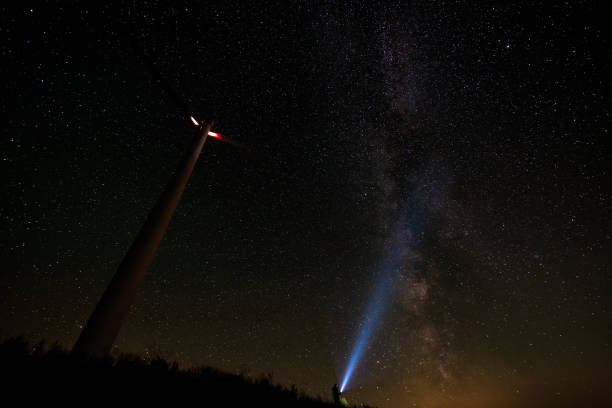 istock wind power station and the milky way 1188397308
