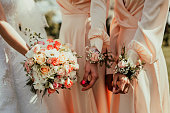 bridal bouquet and bridesmaids