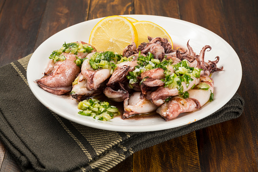 Baby squids, mediterranean food