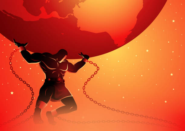 Mythology Silhouette Greek Atlas Greek god and goddess vector illustration series, Atlas, was a titan condemned to hold up the celestial heavens for eternity after the Titanomachy mythological character stock illustrations