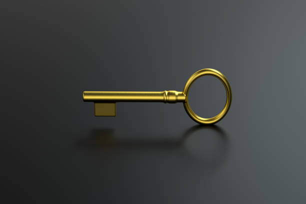 istock The golden key with black background, 3d rendering. 1188401824