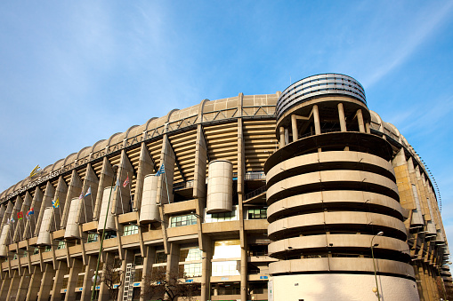 Madrid, Spain - April 05, 2010: Facade of Santiago Bernabeu Stadium, home for Real Madrid soccer team.