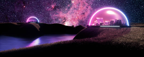 istock Futuristic space landscape with encapsulated cities panoramic 1188402983