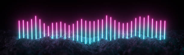 istock Lines neon light on rocky ground pink blue 1188403054
