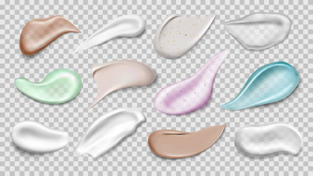 illustrazioni stock, clip art, cartoni animati e icone di tendenza di set di crema bianca isolata o macchia di cioccolato. cosmetici realistici beige tono o scrub viso. striscio di cacao, spruzzatore di crema o mousse marrone. spruzzo cremoso rosa e blu. cura della pelle e dessert dolci - gel per capelli