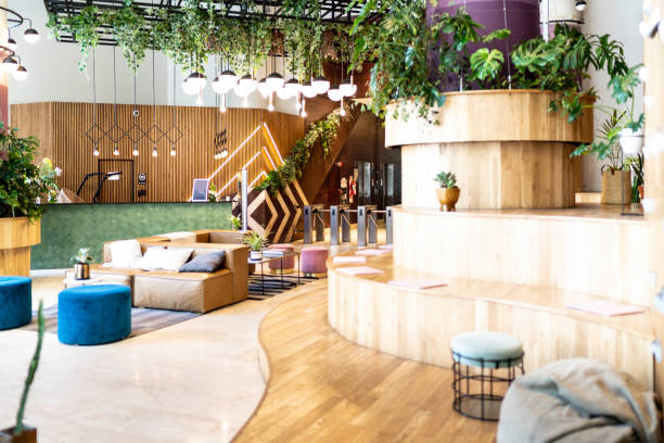 istock View of a cozy and empty building lobby 1188404729