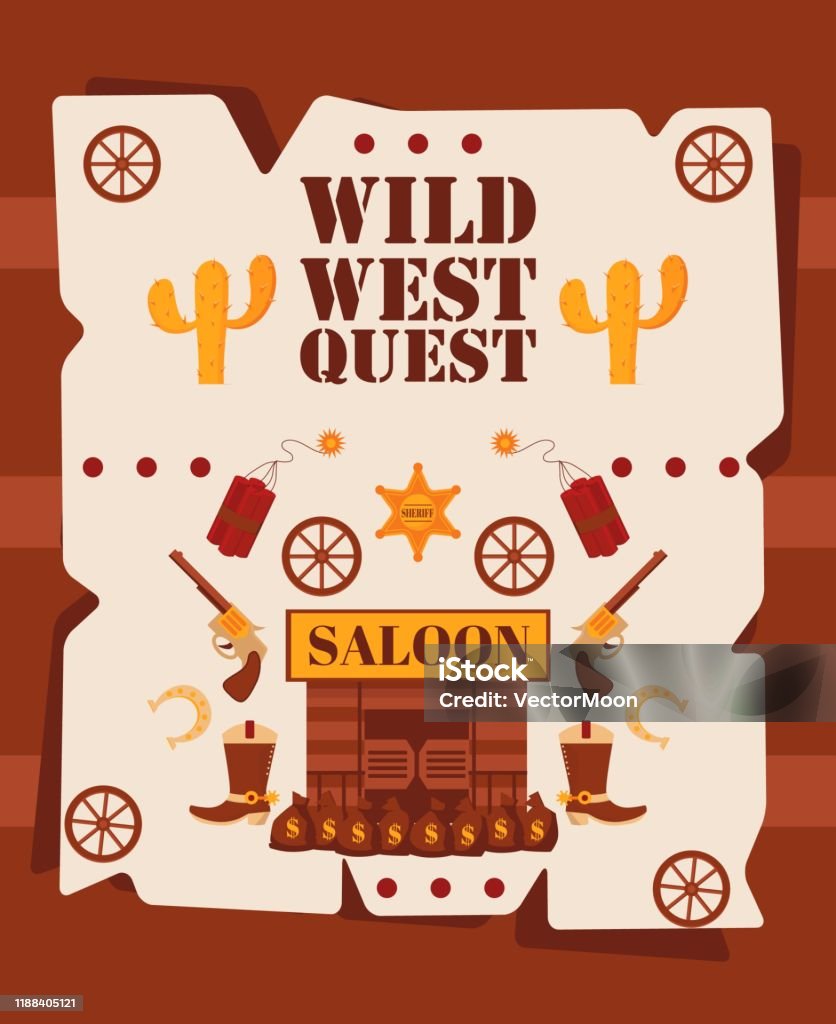 Wild West Quest Poster Vector Illustration Cartoon Style Symbols Of  American Western Cowboy Adventures Wild West Style Game Invitation Fun  Event Announcement Stock Illustration - Download Image Now - iStock