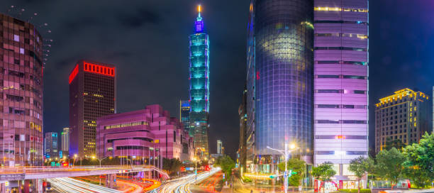 istock Taipei neon night skyscraper cityscape downtown light trails panorama Taiwan 1188405819