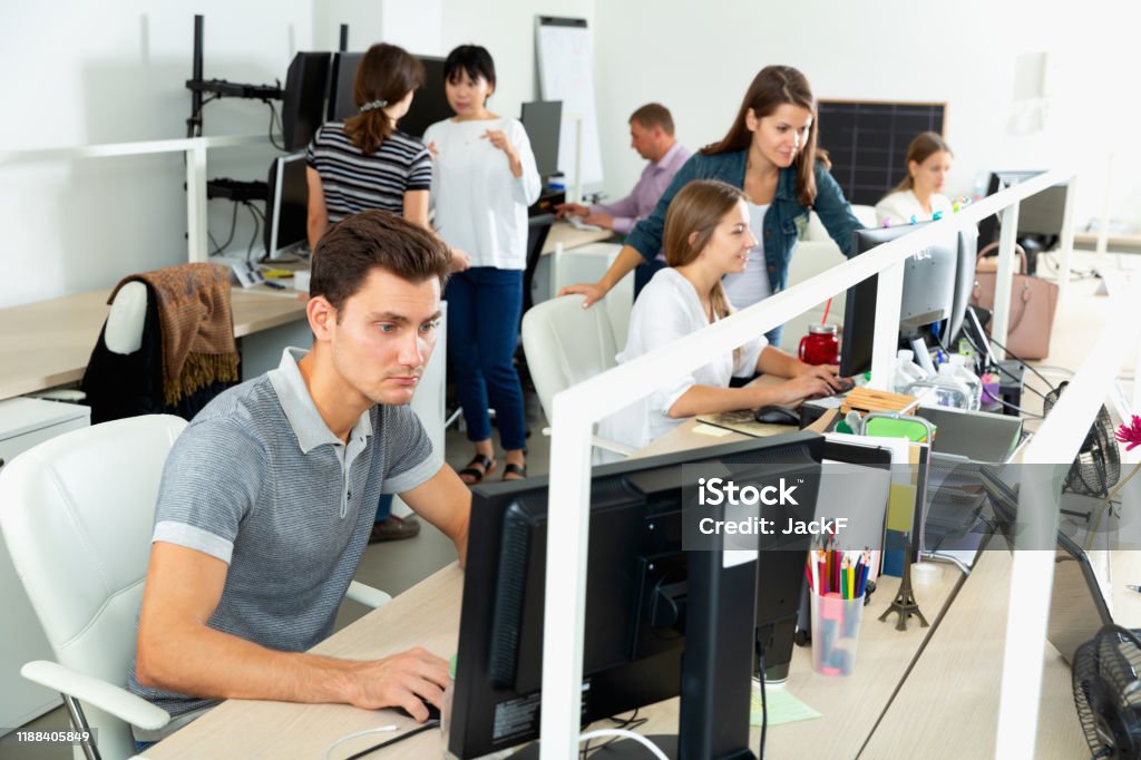 Computer Work Men Handsome Young Man Confidently Working On Computer In Modern Open Plan ...