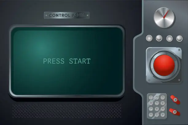 Vector illustration of Retro interface. Control panel with display