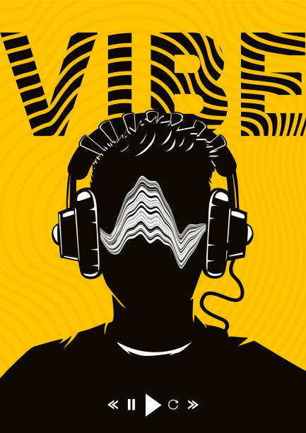 Music poster with male head on headphones. Night party dj. Electro dance festival background. Vector illustration. Music poster with male head on headphones. Vector illustration. Night party dj. Electro dance festival background. radio designs stock illustrations