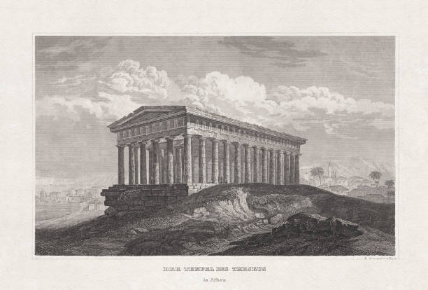 ilustrações, clipart, desenhos animados e ícones de templo de teseu (hefétero), atenas, grécia, gravura de aço, publicado em 1857 - doric order