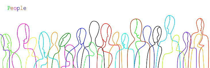crowd of people in modern creative style, people are different concept, crowd of vivid colored people on the white background, vector