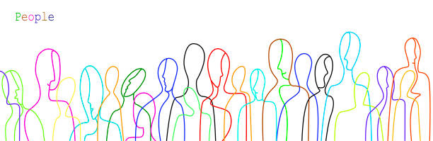 crowd of people in modern creative style vector art illustration