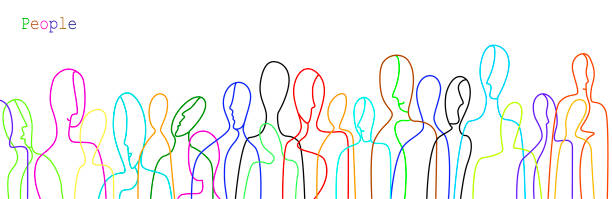 crowd of people in modern creative style crowd of people in modern creative style, people are different concept, crowd of vivid colored people on the white background, vector group of objects colourful stock illustrations