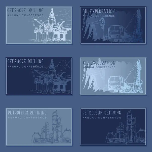 Vector illustration of Oil and gas industry rectangular banner template set. visit cards template set.