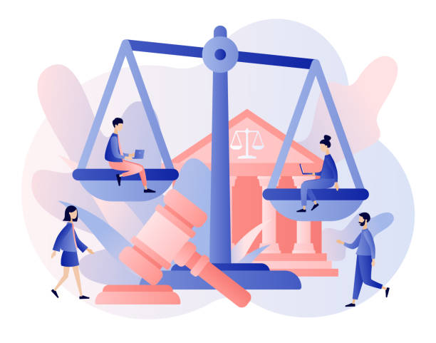 Law and Justice Concept. Justice scales, judge building and judge gavel. Supreme court. Modern flat cartoon style. Vector illustration Law and Justice Concept. Justice scales, judge building and judge gavel. Supreme court. Modern flat cartoon style. Vector law illustrations stock illustrations