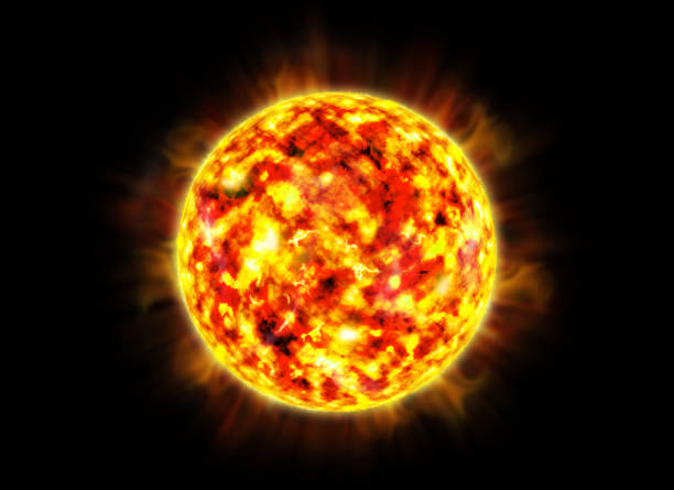 istock Big flaming sun on an isolated black background. 1188419029