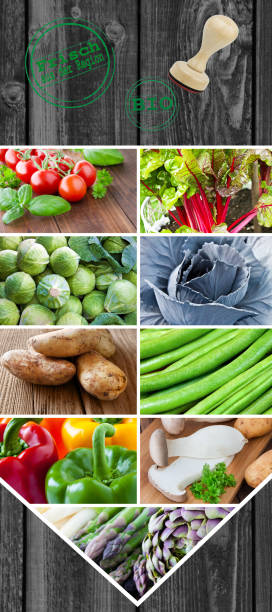 istock Asparagus and vegetable collage on wood background 1188422306