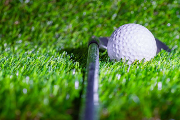 istock Golf ball with golf club on green grass 1188422640