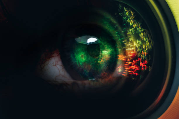 istock Beautiful abstract camera lens background multi colored glass reflection. Macro photography view. 1188423678
