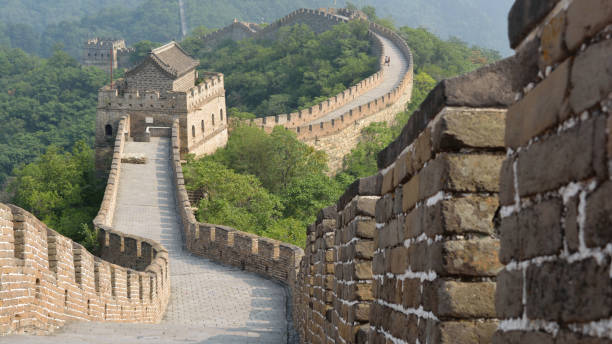 istock The path of the great wall zigzagging through the mountain and crossing several guard posts. In the background there is a couple holding hands. Mutianyu section, Beijing, China. 1188427924
