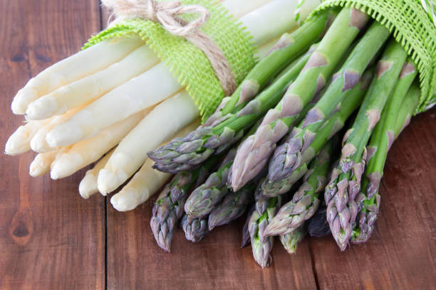 Fresh asparagus green and white stock photo
