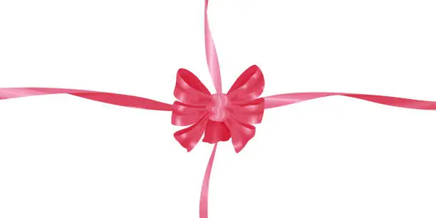 Vector illustration of Vector big pink bow with ribbons in flat style. Isolated on white background. Ornament for design on the theme of holidays.