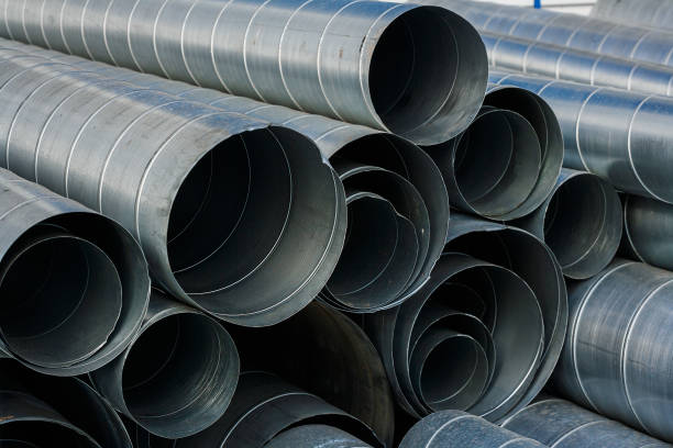 istock Pipes for exhaust ventilation. Background. Dismantling and construction at the facility 1188428644