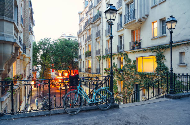 Bike and staircase in Montmartre, Paris stock photo
