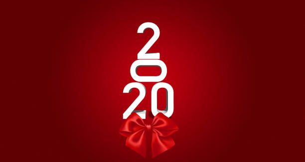 istock 2020 Text Forming A Christmas Tree with Red Bow Tie on Red Background 1188440135