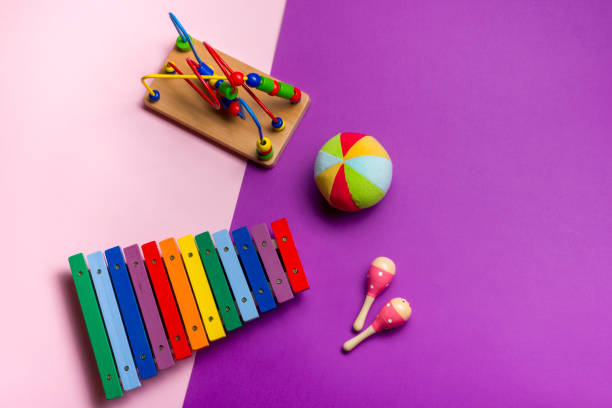 istock Kids educational developing toys frame on white background. Top view. Flat lay. Copy space for text 1188441080