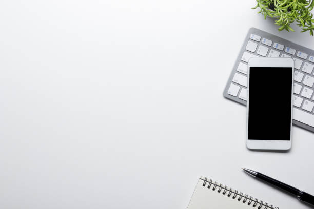 istock Office desk table with supplies. Flat lay Business workplace and objects. Top view. Copy space for text 1188441184