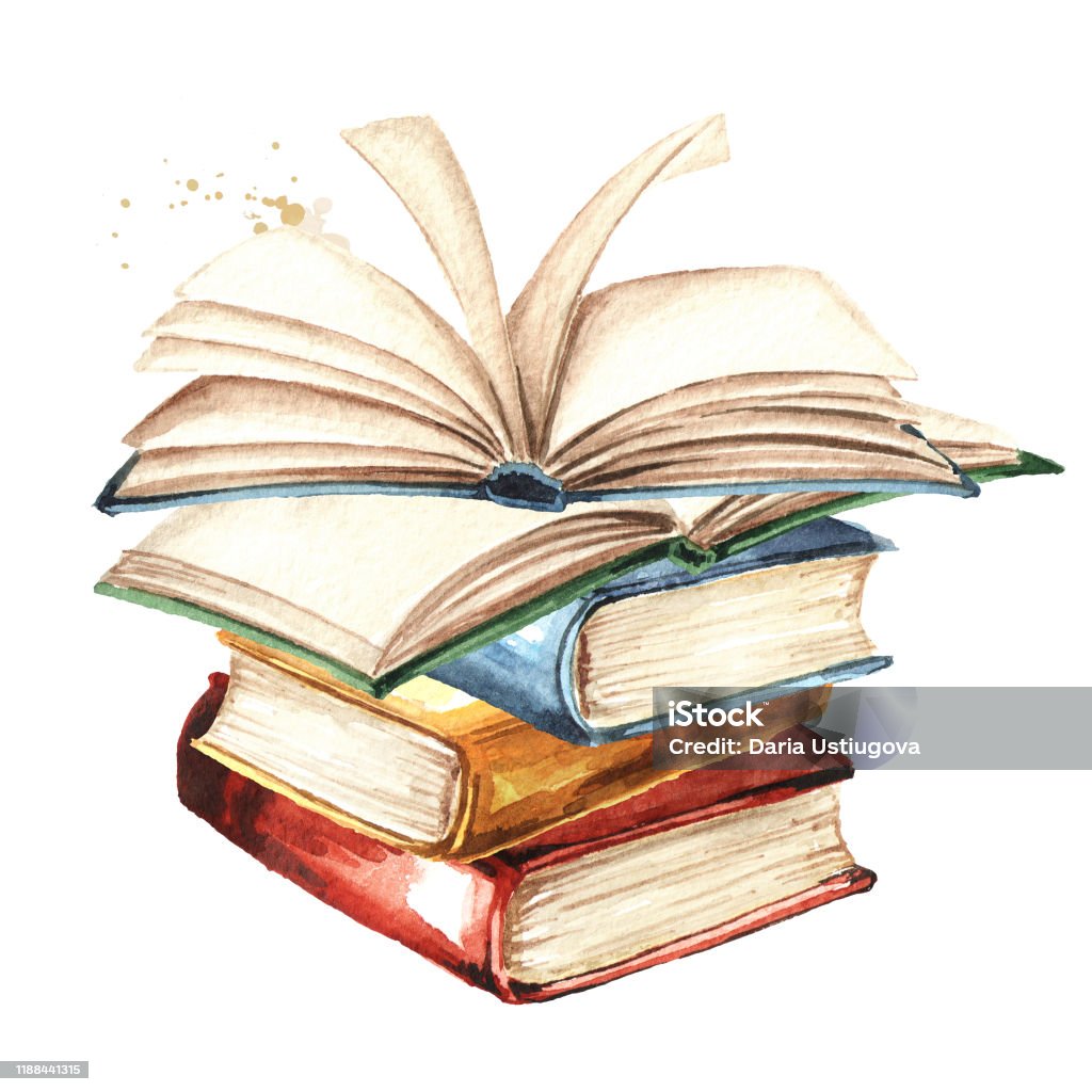 Old Books Watercolor Hand Drawn Illustration Isolated On White