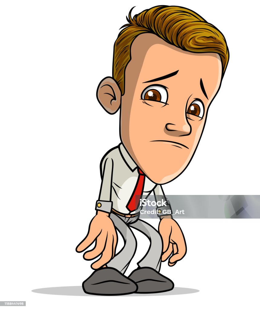 Cartoon Standing Funny Tired Sad Boy Character Stock Illustration -  Download Image Now - Adult, Avatar, Business - iStock
